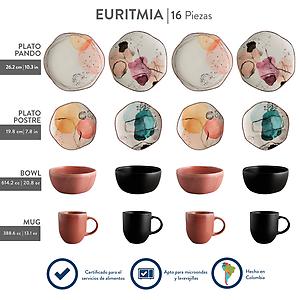 Vajilla Corona Euritmia 4 puestos 16 piezas