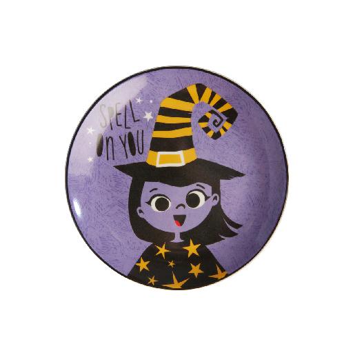 Plato Postre Halloween Bruja Morada 20.4cm Plato Postre Halloween Bruja Morada 20.4cm