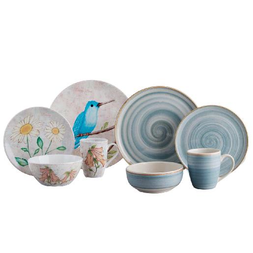 Vajilla Corona Combo Lovely + Caoba Azul 8 Puestos 32 Piezas Vajilla Corona Combo Lovely + Caoba Azul 8 Puestos 32 Piezas
