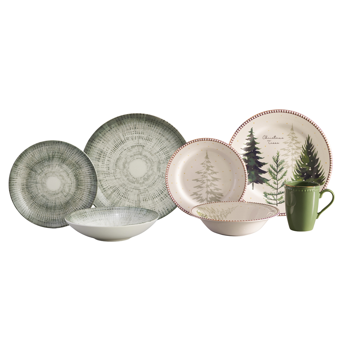 Combo Vajilla Christmas Trees + Vajilla Elara 4 puestos 28 piezas