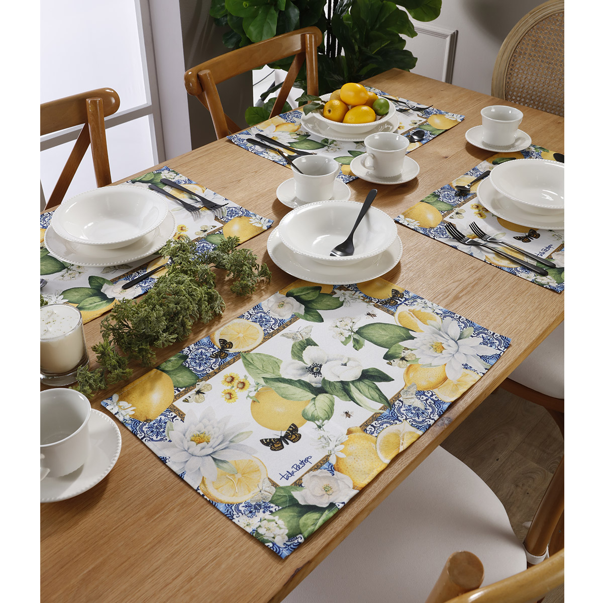 Set 4 Individuales Limones Azulejos By Tala Restrepo 35x50cm