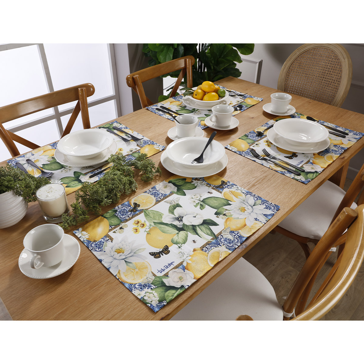 Set 4 Individuales Limones Azulejos By Tala Restrepo 35x50cm