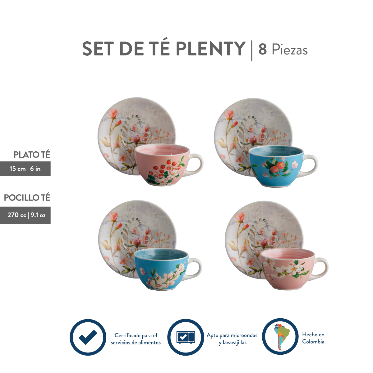 Set de Té Plenty 4 Puestos 8 Piezas 249.6ml