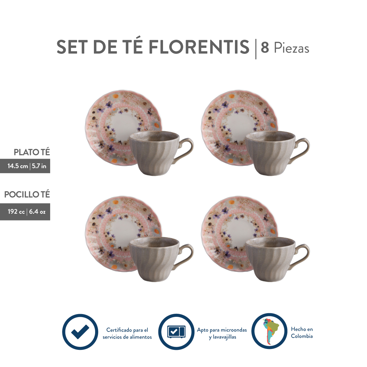 Set de Té Florentis 4 Puestos 8 Piezas 249.6ml