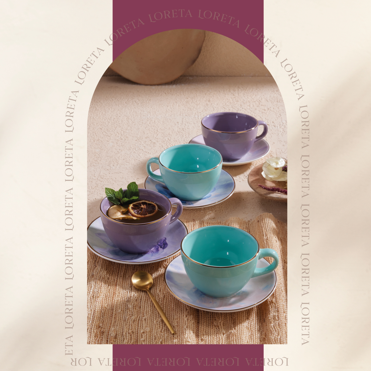 Set de Té 4 Puestos 8 Piezas 249.6ml Loreta