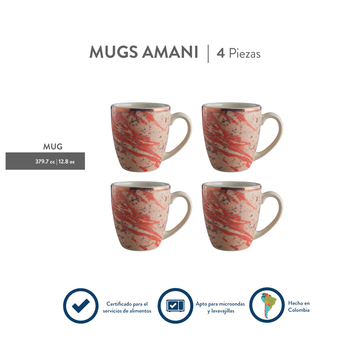 Set 4 Mugs Amani 379.7ml