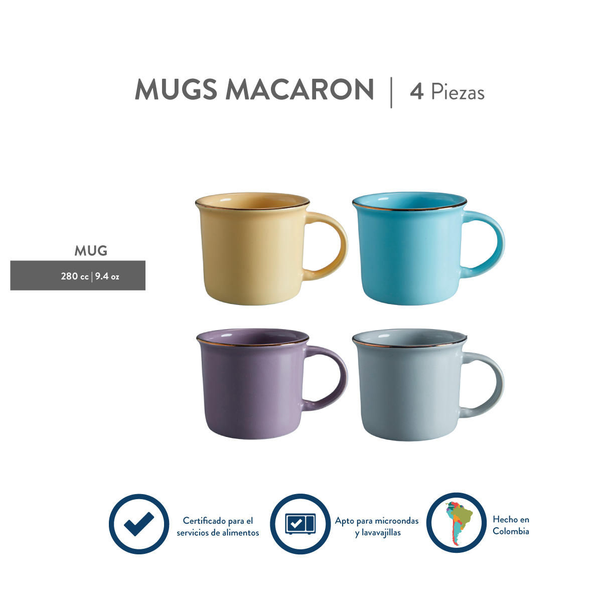Set 4 Mugs Macaron Surtido B 280ml