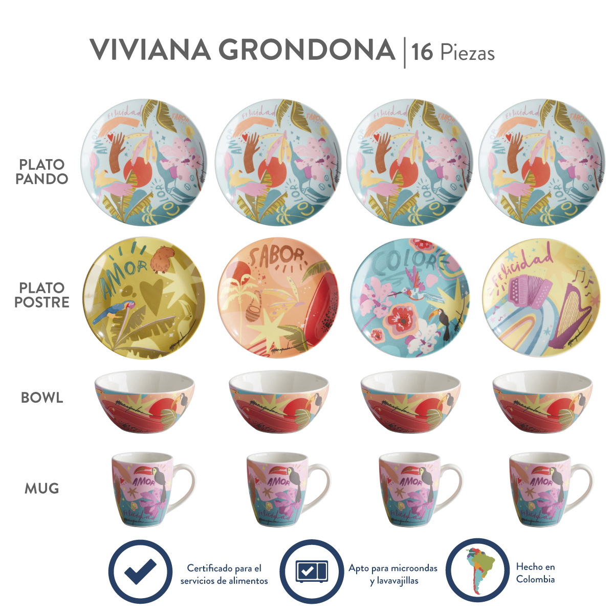 Vajilla Corona 4 puestos 16 piezas by Viviana Grondona – Marca País Colombia