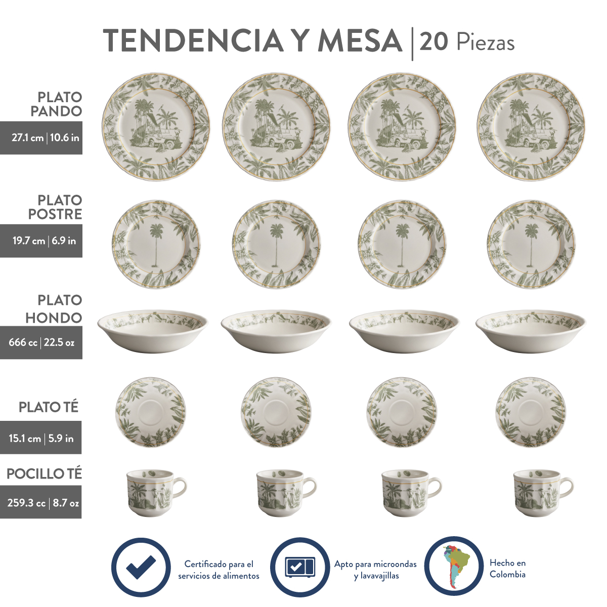 Vajilla Corona 4 puestos 20 Piezas Con Aroma de Café por Tendencia y Mesa