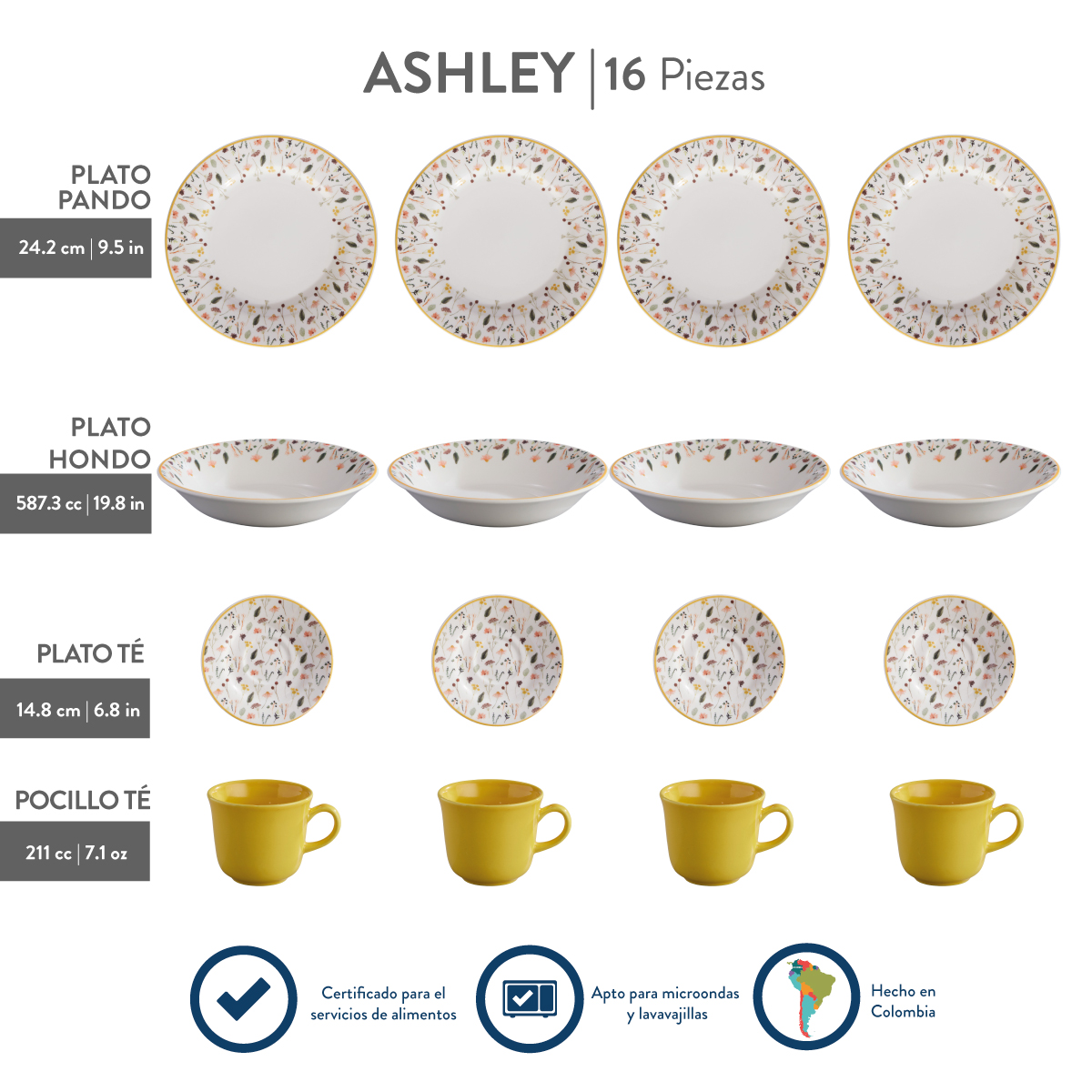 Vajilla Corona Ashley 4 Puestos 16 Piezas