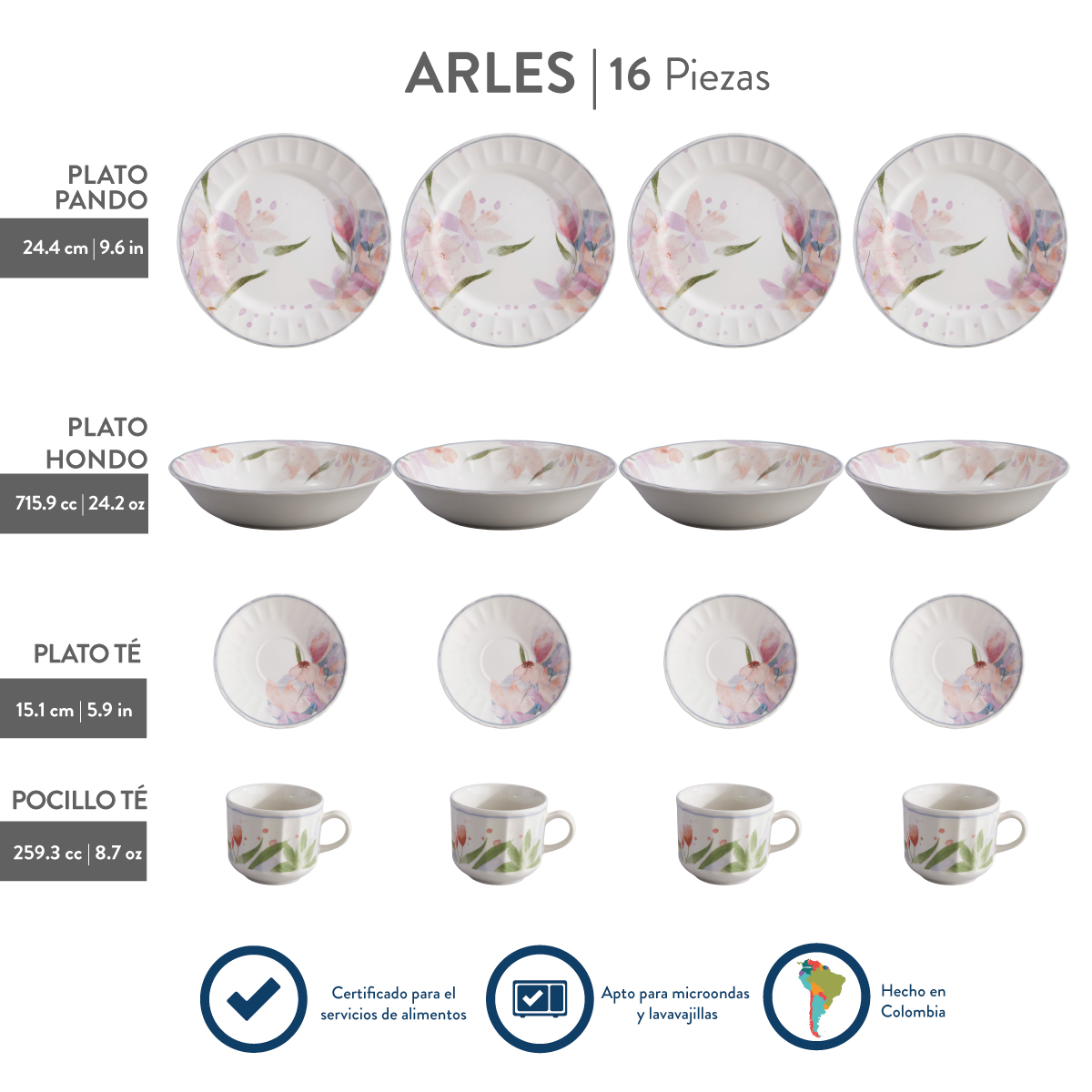 Vajilla Corona Arles 4 puestos 16 piezas