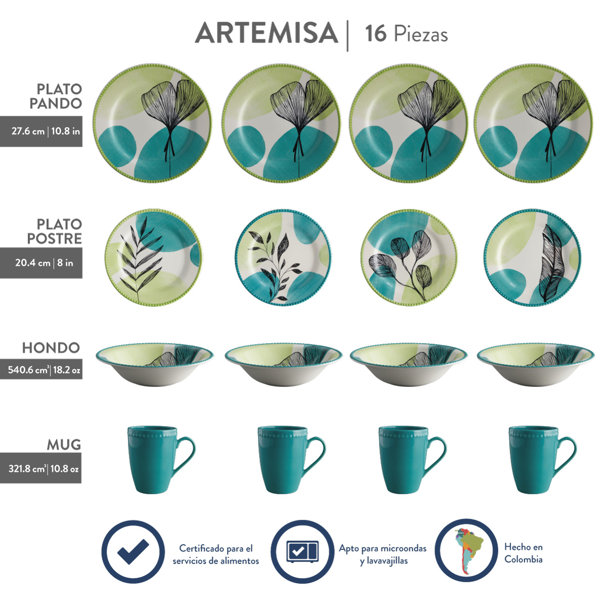 Vajilla Corona Artemisa 4 Puestos 16 Piezas