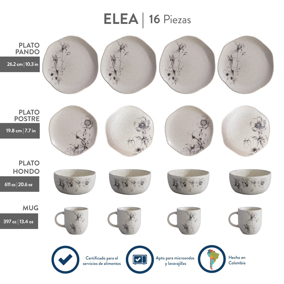 Vajilla Corona Elea 4 Puestos 16 Piezas