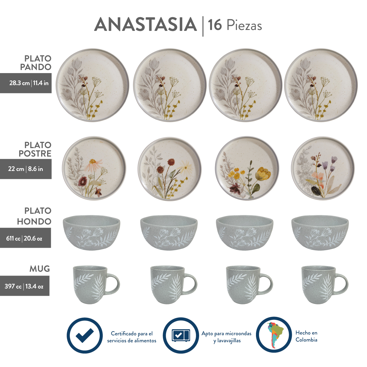 Vajilla Corona Anastasia 4 Puestos 16 Piezas