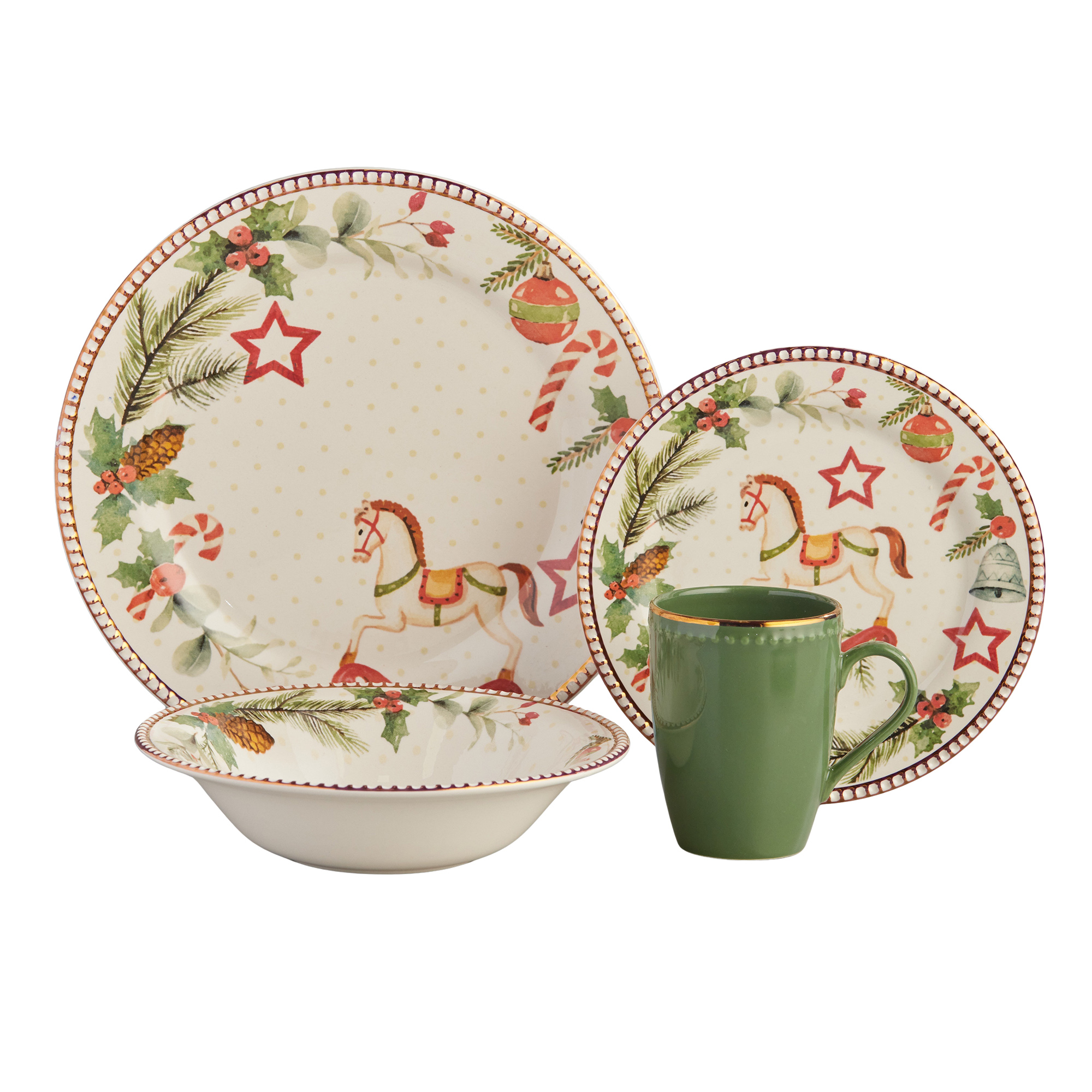 Vajilla Corona Dulce Navidad Puestos 16 Piezas