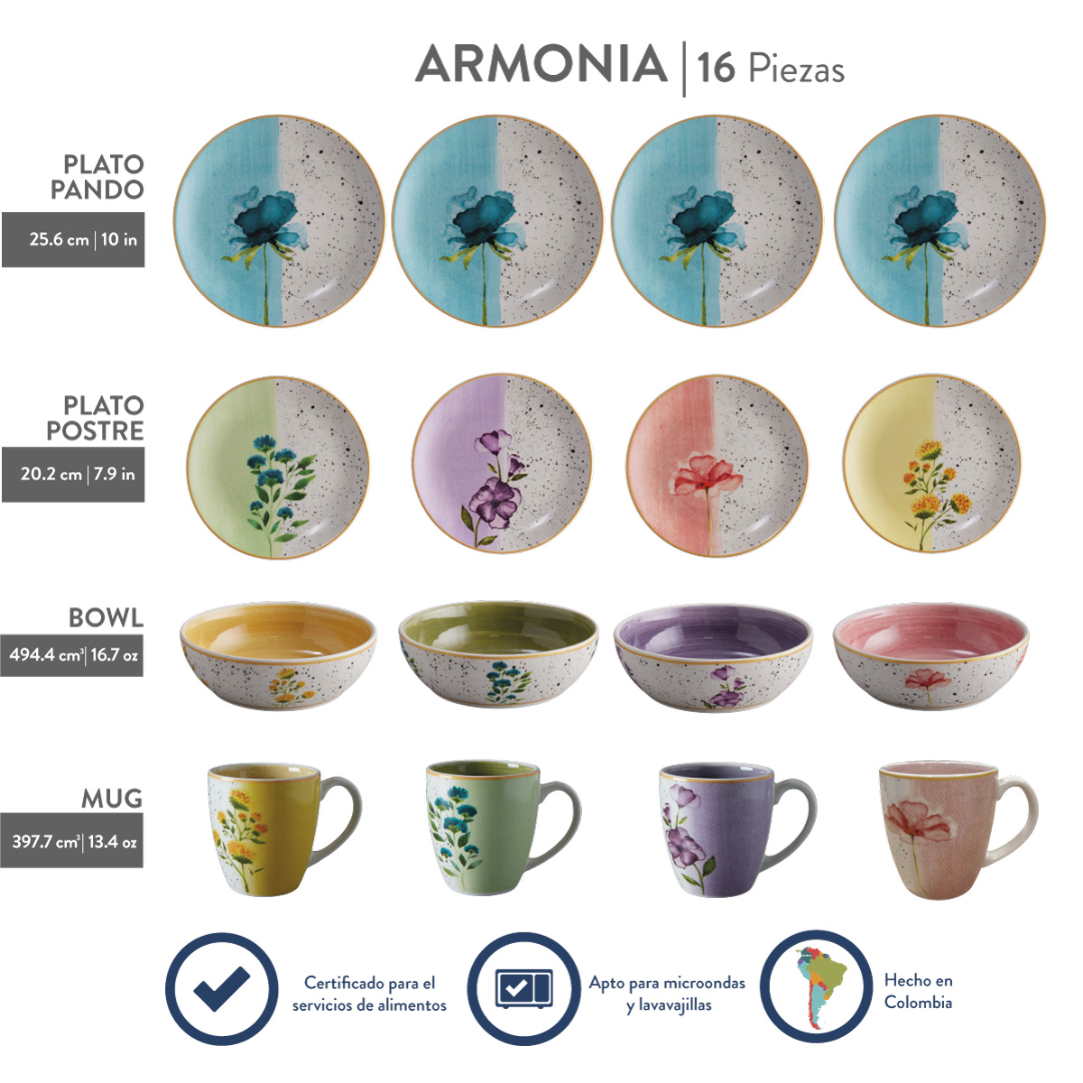 Vajilla Corona Armonía 4 Puestos 16 Piezas