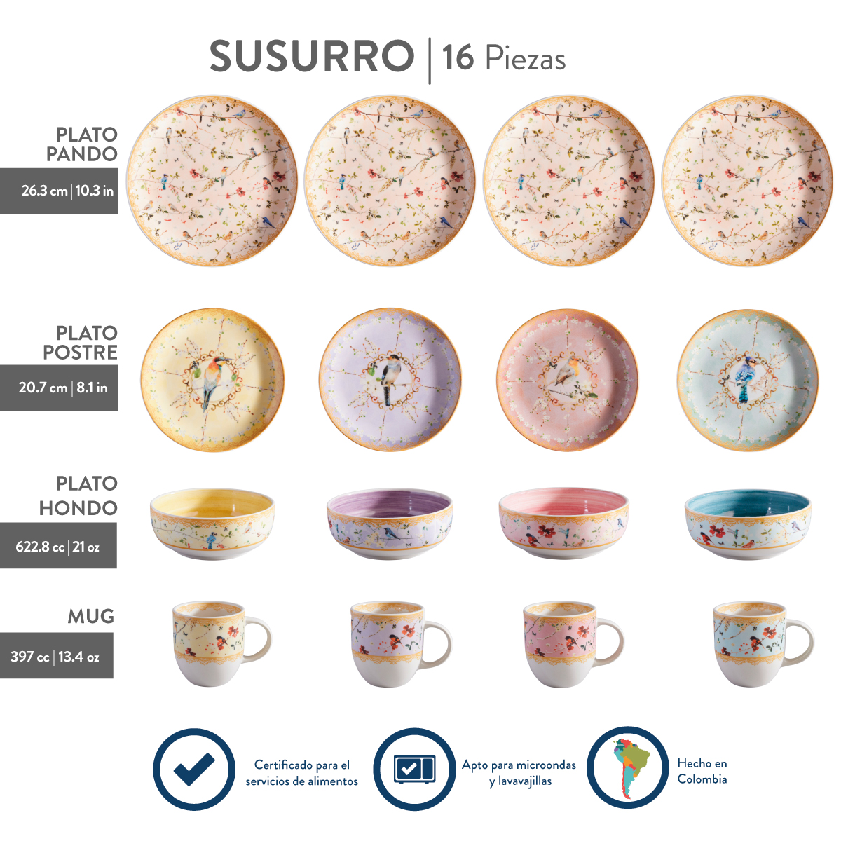Vajilla Corona Susurro 4 Puestos 16 Piezas