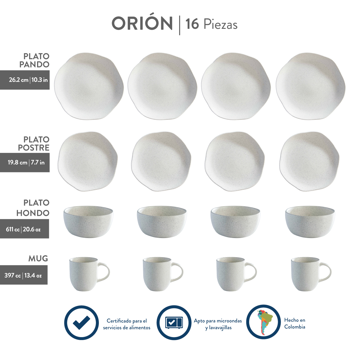 Vajilla Corona Orion Reactivo 4 Puestos 16 Piezas