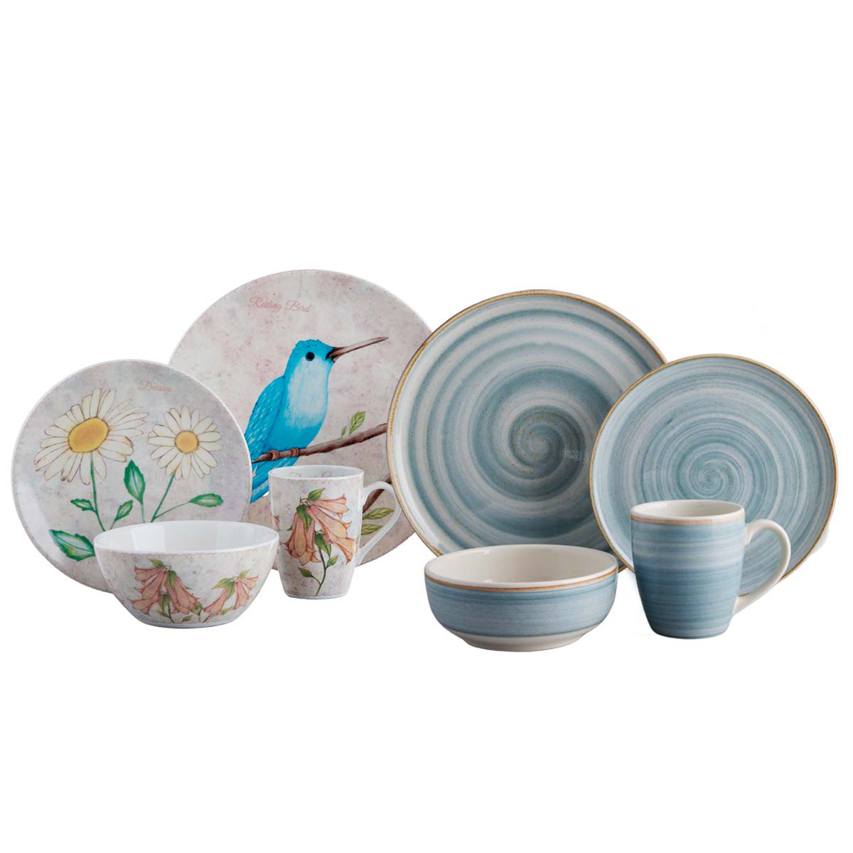 Vajilla Corona Combo Lovely Caoba Azul puestos 32 piezas