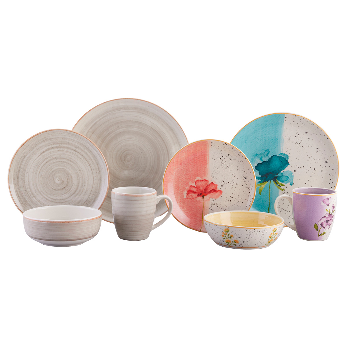 Vajilla Corona Combo Armonía Caoba Gris Puestos 32 Piezas