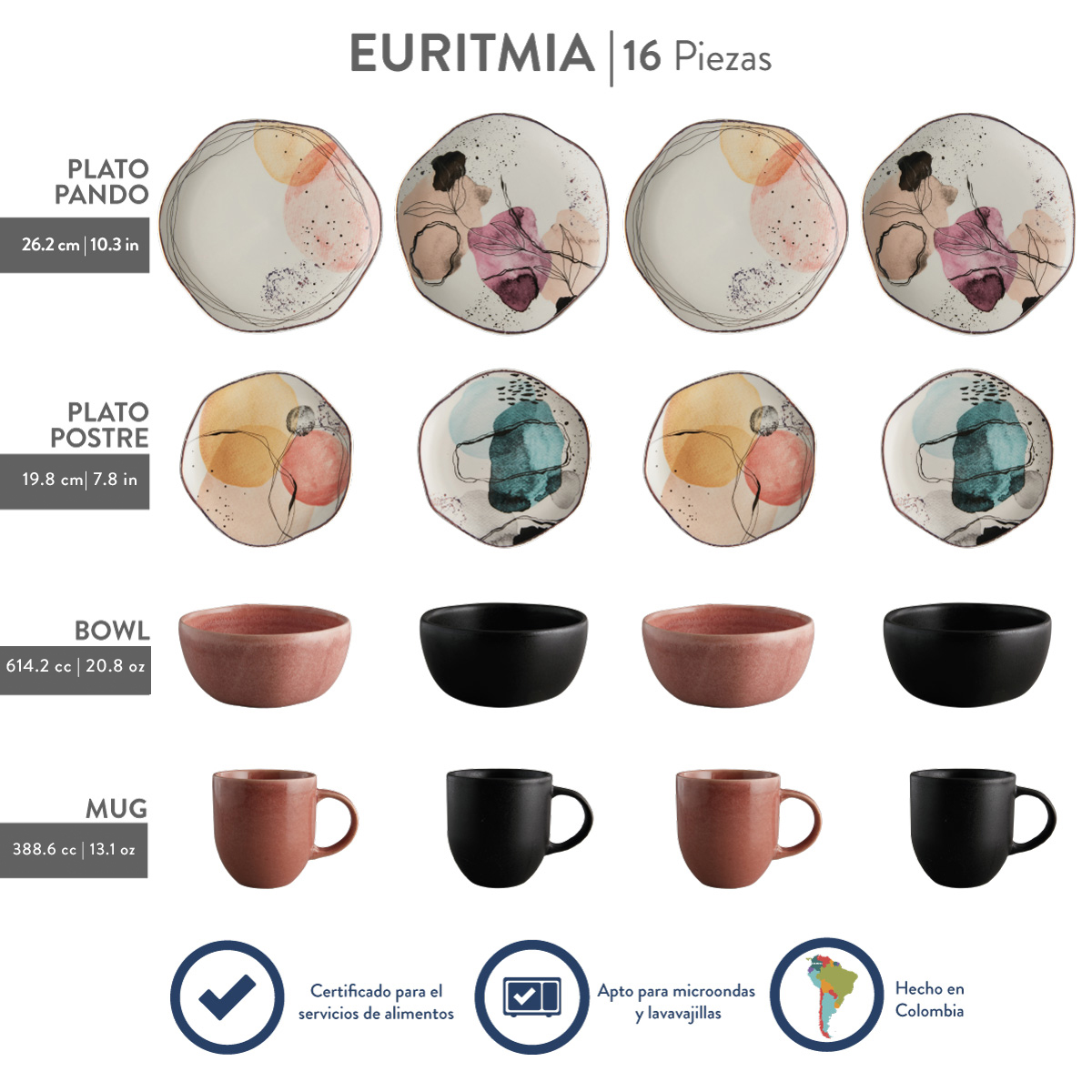 Vajilla Corona Euritmia 4 puestos 16 piezas